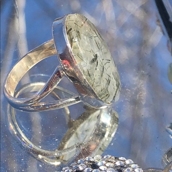 BOUTIQUE GREEN RUTILE IN QUARTZ 925 SILVER RING 7 - Picture 4 of 12